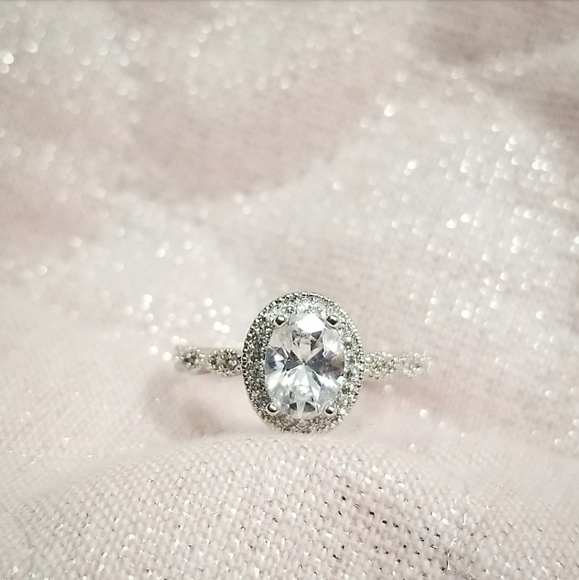 đNEWđ S925 SIMULATED HALO DIAMOND BRIDAL SET - Picture 3 of 8